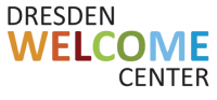 Bunte Wortmarke mit den Worten DRESDEN WELCOME CENTER, wobei WELCOME in verschiedenen Farben von orange bis blau dargestellt ist.
